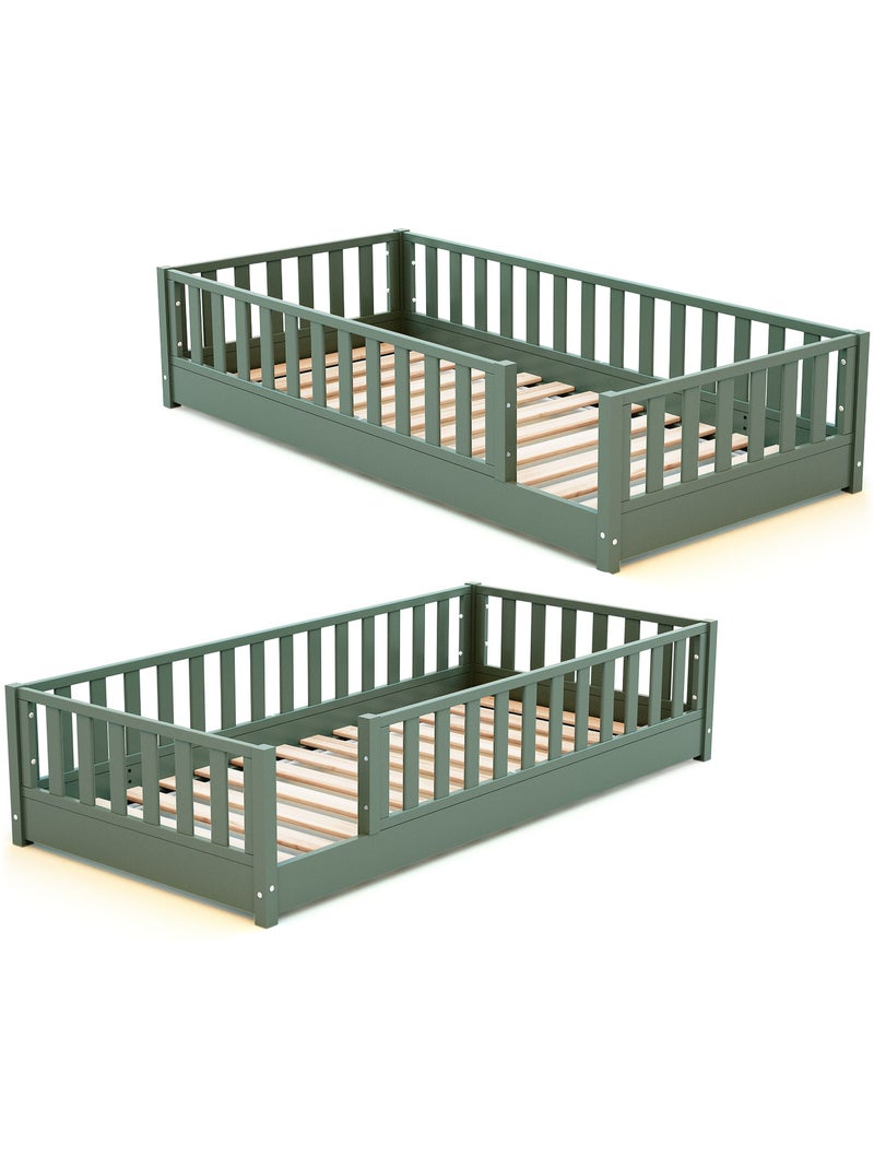 Jurababy - cama infantil de chão de madeira sonho com colchão - 90x190 - verde sálvia Verde - Kiabi