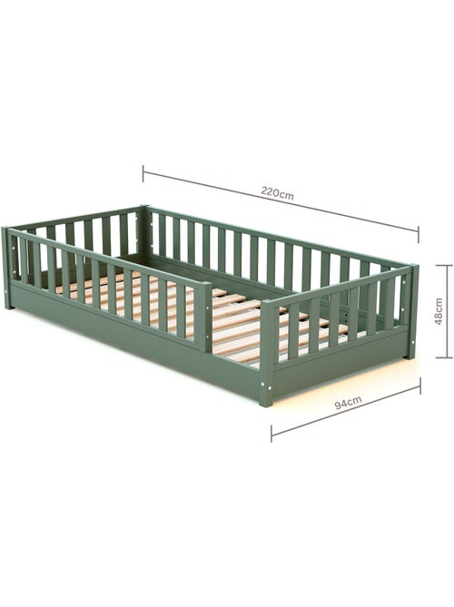 Jurababy - cama infantil de chão de madeira sonho com colchão - 90x190 - verde sálvia - Kiabi Jurababy - cama infantil de chão de madeira sonho com colchão - 90x190 - verde sálvia - Kiabi