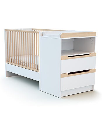 Jurababy - carrousel berço conversível de madeira para bebê, branco e faia envernizada, 60 x 120 cm