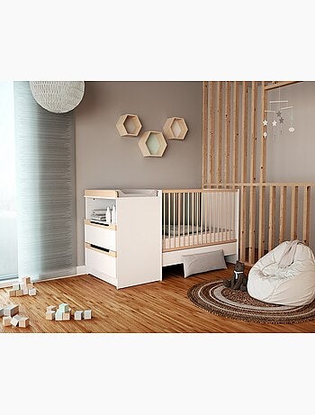 Jurababy - carrousel berço conversível de madeira para bebê, branco e faia envernizada, 60 x 120 cm