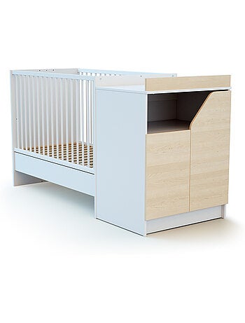 Jurababy - carrousel berço conversível de madeira para bebê, branco e faia envernizada, 60 x 120 cm
