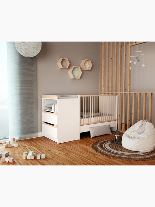 Jurababy - carrousel berço conversível de madeira para bebê, branco e faia envernizada, 60 x 120 cm - Kiabi Jurababy - carrousel berço conversível de madeira para bebê, branco e faia envernizada, 60 x 120 cm - Kiabi
