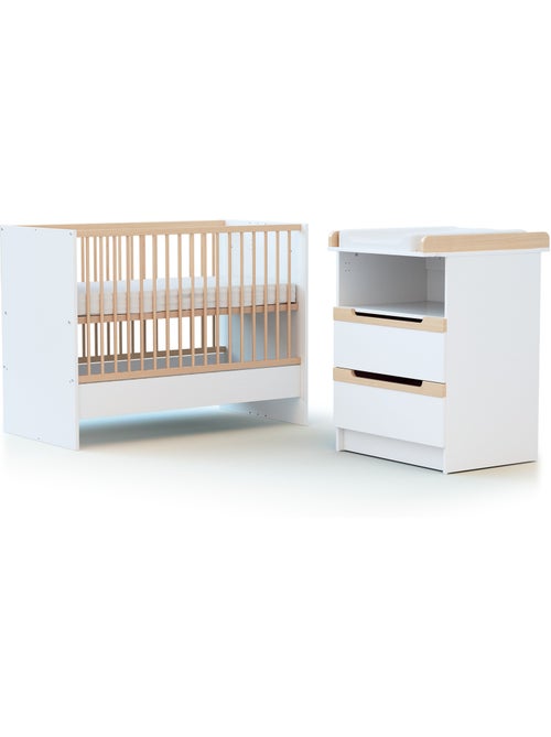 Jurababy - carrousel berço conversível de madeira para bebê, branco e faia envernizada, 60 x 120 cm - Kiabi Jurababy - carrousel berço conversível de madeira para bebê, branco e faia envernizada, 60 x 120 cm - Kiabi