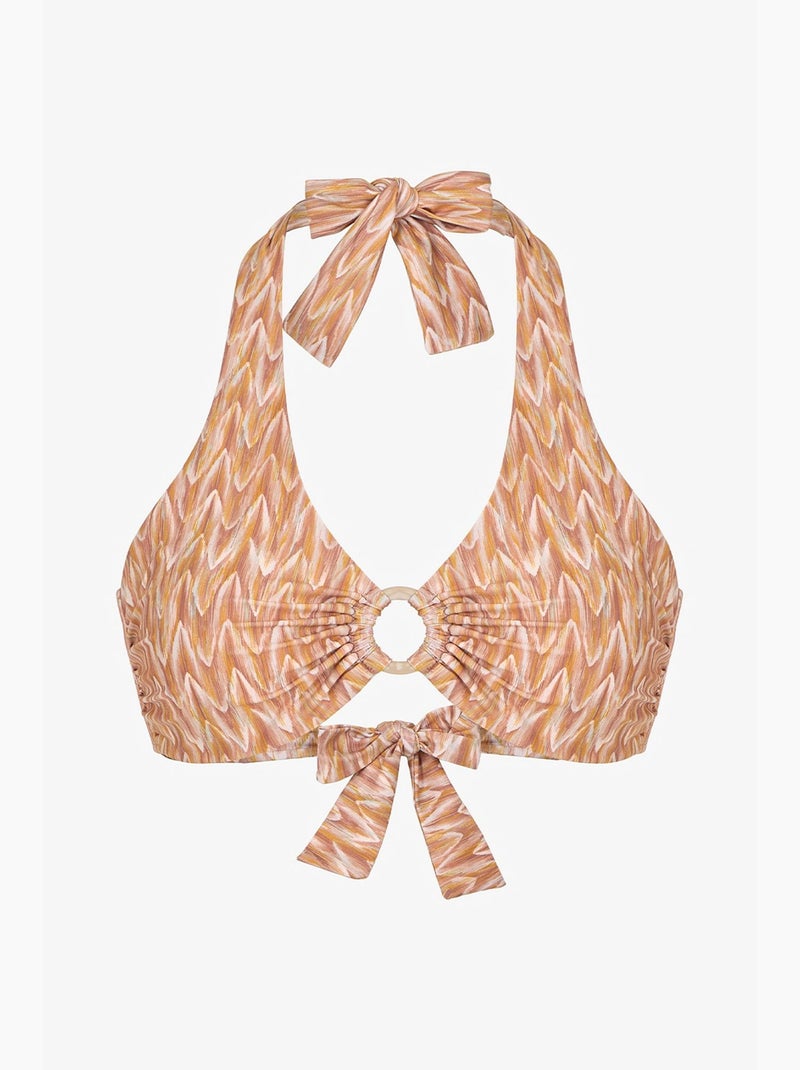 Kacie hot top de biquíni com padrão zigzag penti Greige - Kiabi