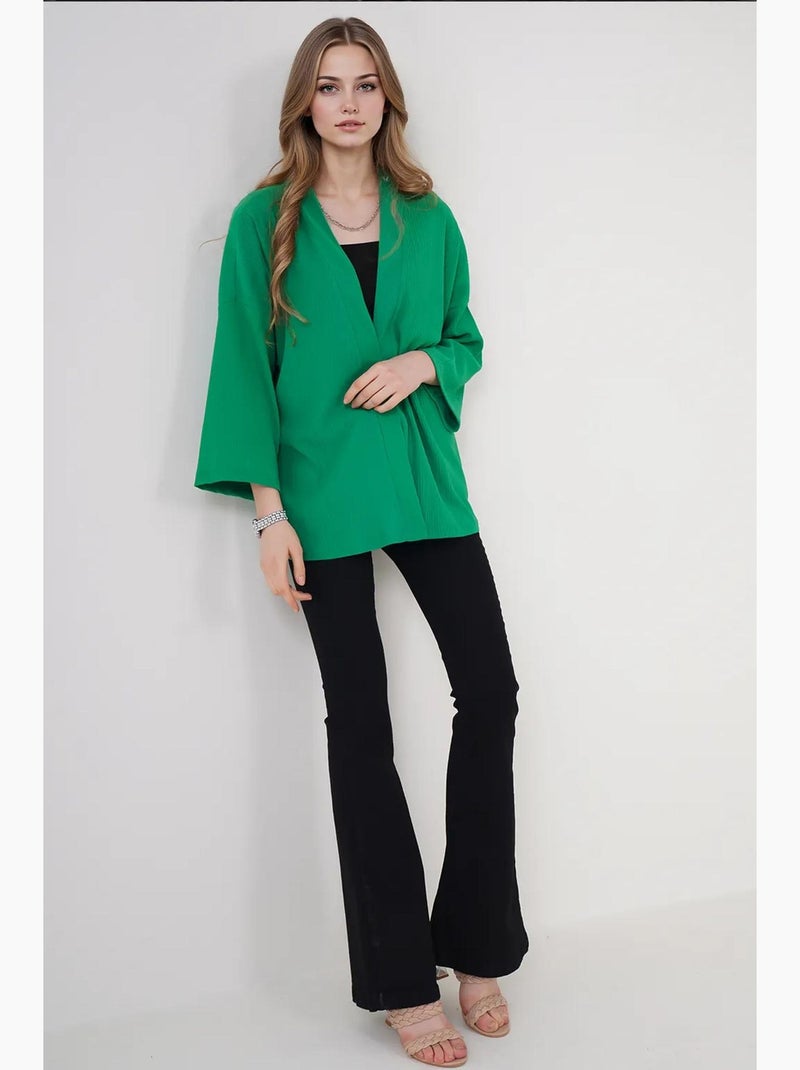 Kimono com textura, corte solto e gola xale bdart Verde - Kiabi