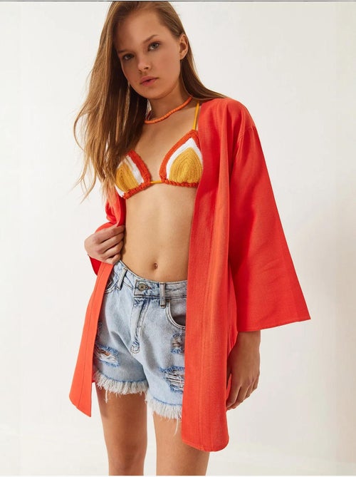 Kimono em mistura de viscose e linho lucci - Kiabi Kimono em mistura de viscose e linho lucci - Kiabi