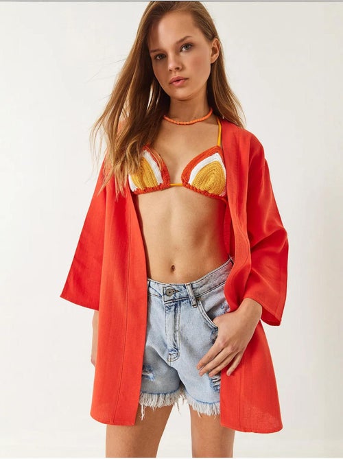 Kimono em mistura de viscose e linho lucci - Kiabi Kimono em mistura de viscose e linho lucci - Kiabi