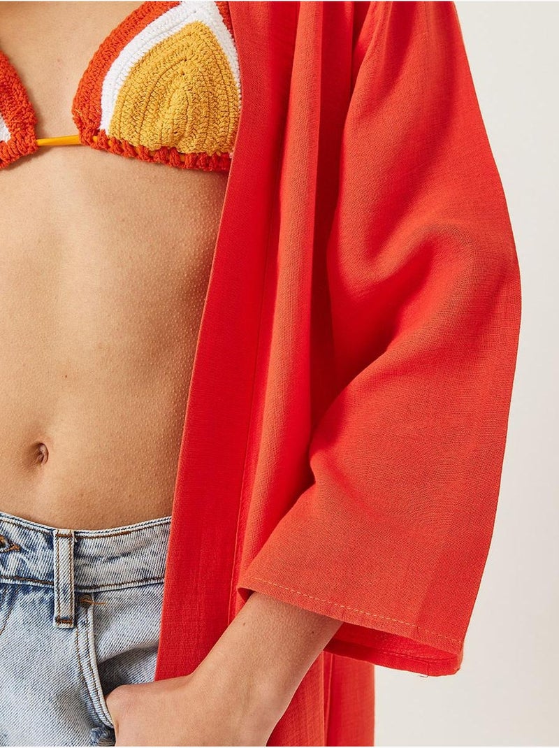 Kimono em mistura de viscose e linho lucci Laranja-mandarina - Kiabi