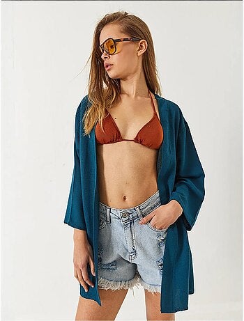 Kimono em mistura de viscose e linho lucci