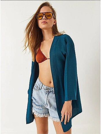 Kimono em mistura de viscose e linho lucci