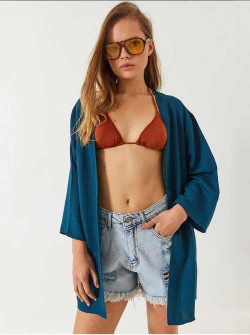 Kimono em mistura de viscose e linho lucci - Kiabi Kimono em mistura de viscose e linho lucci - Kiabi