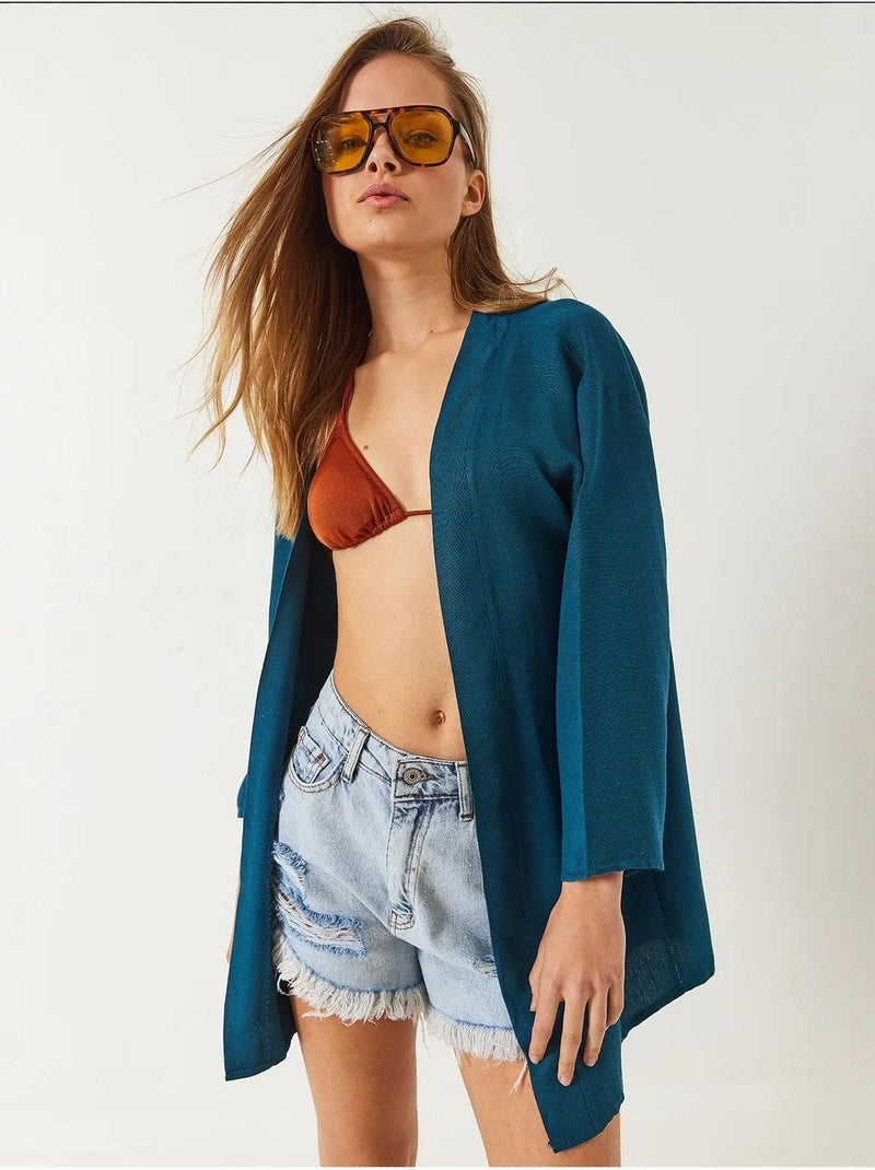 Kimono em mistura de viscose e linho lucci Verde escuro - Kiabi