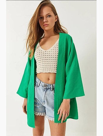 Kimono em mistura de viscose e linho lucci