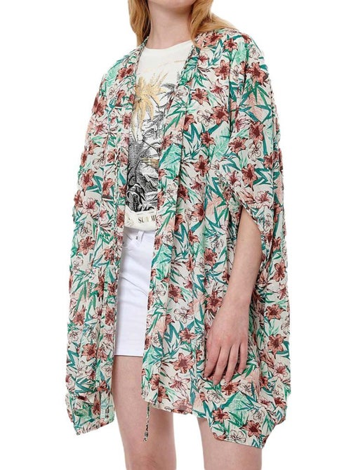 Kimono feminino kaporal growe com padrão floral turquesa e vermelho - Kiabi Kimono feminino kaporal growe com padrão floral turquesa e vermelho - Kiabi