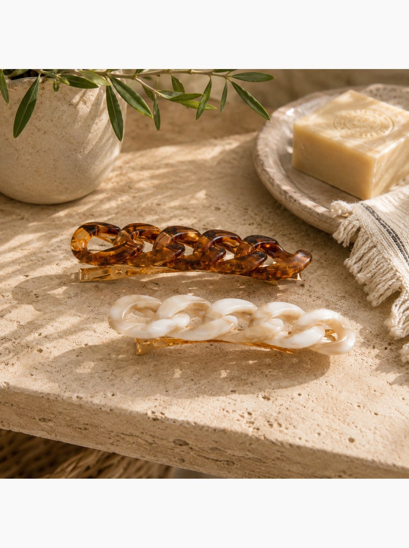 Kit com 2 ganchos de cabelo com elos largos Champanhe - Kiabi