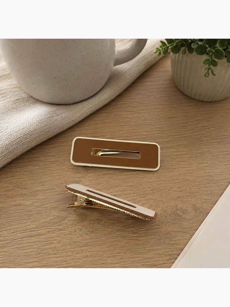 Kit com 2 ganchos de cabelo retangulares minimalistas Camelo - Kiabi