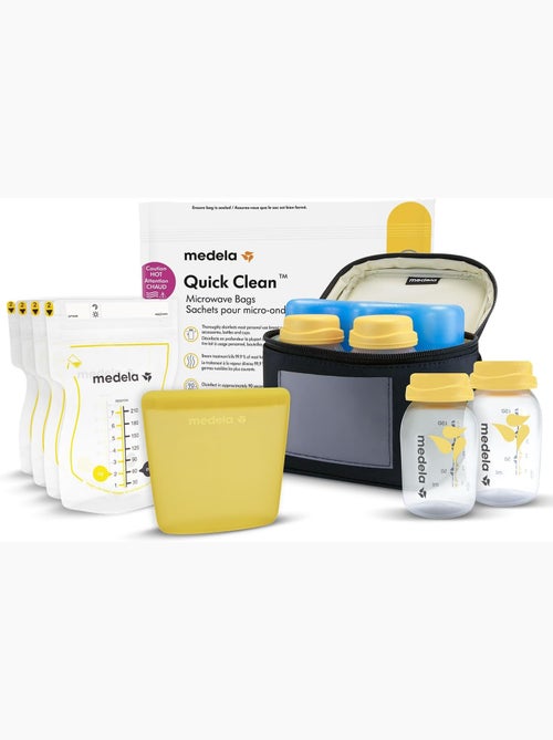 Kit de armazenamento de leite materno tudo-em-um medela - 4 biberões de 150 ml, 4 sacos easy pour, 1 - Kiabi Kit de armazenamento de leite materno tudo-em-um medela - 4 biberões de 150 ml, 4 sacos easy pour, 1 - Kiabi