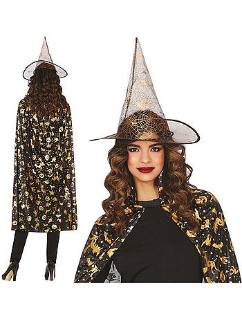 Kit de Fantasia de Bruxa: Chapéu e Capa 110 cm