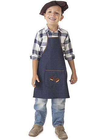 Kit de fantasia de vendedor de castanhas com calça jeans: avental e boina.