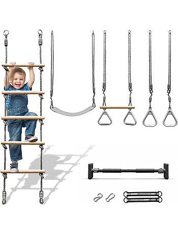 Kit de ginástica 5 em 1 hypermotion para crianças com escada, balanço e barra de tração