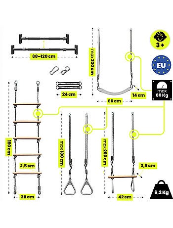 Kit de ginástica 5 em 1 hypermotion para crianças com escada, balanço e barra de tração