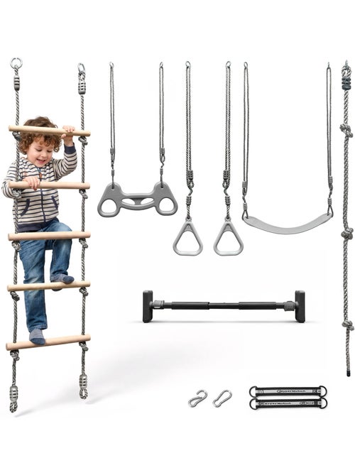 Kit de ginástica 6 em 1 hypermotion com escada, baloiço, trapézio e corda de escalada - Kiabi