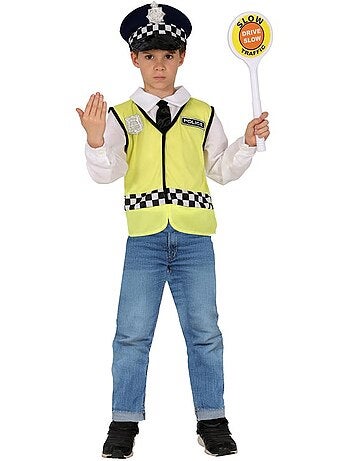 Kit ou uniforme policial: colete, chapéu e camisa.