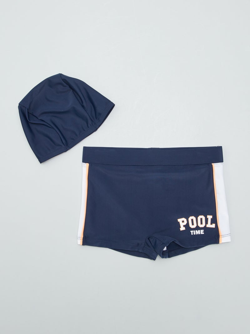 Kit piscina gorro + boxers de banho - 2 peças AZUL - Kiabi