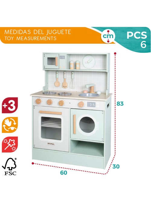 Kitchenette de madeira c/elementos interativos e acessórios WOOMAX - Kiabi Kitchenette de madeira c/elementos interativos e acessórios WOOMAX - Kiabi
