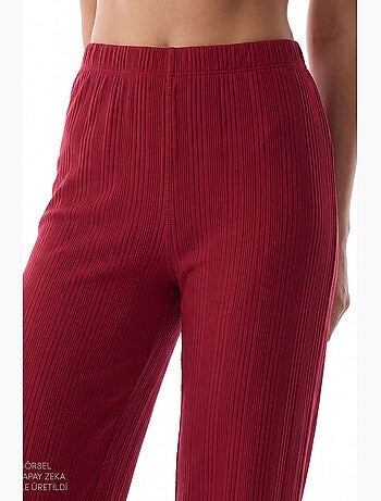Lana conjunto de pijama camisa e calça de manga comprida canelado penti