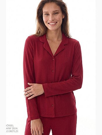 Lana conjunto de pijama camisa e calça de manga comprida canelado penti