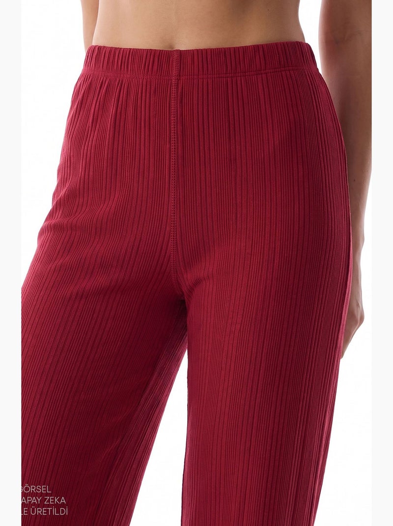 Lana conjunto de pijama camisa e calça de manga comprida canelado penti Vermelho bordô - Kiabi
