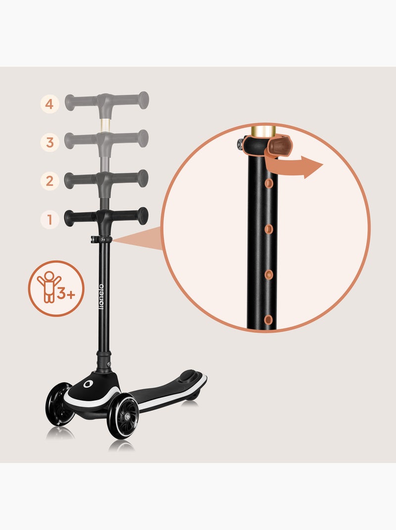 Language Patinete infantil LIONELO Mey com capacete – 3 rodas com luzes – altura ajustável Preto - Kiabi