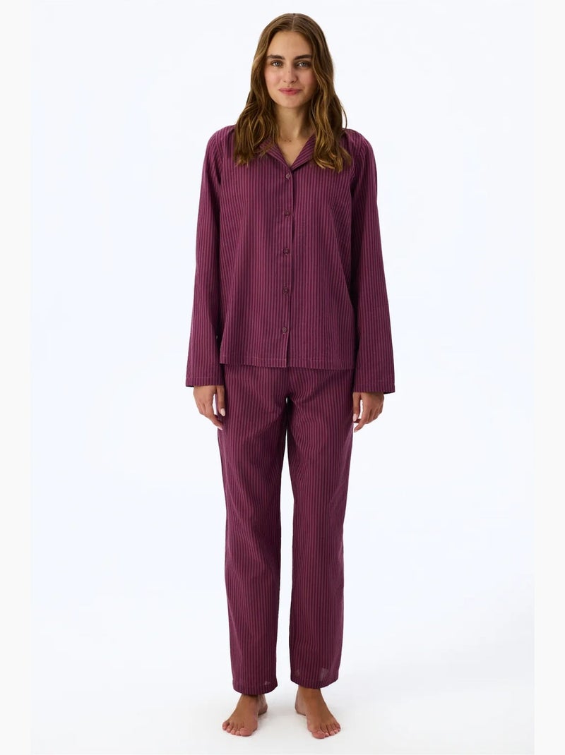 Lea conjunto de pijama às riscas com camisa e calça, manga comprida penti Vermelho bordô - Kiabi