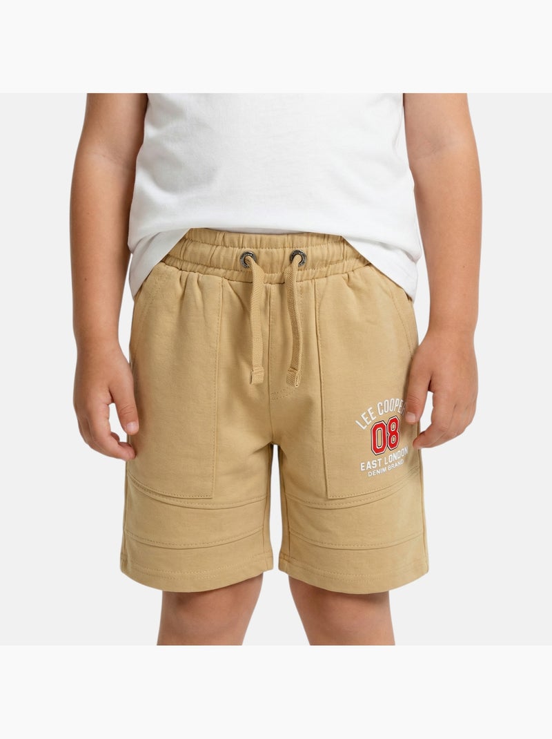 Lee cooper - bermudas de malha felpuda com cordão na cintura e logótipo impresso Bege - Kiabi
