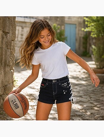 Lee Cooper - Calção de ganga menina com detalhe entrançado