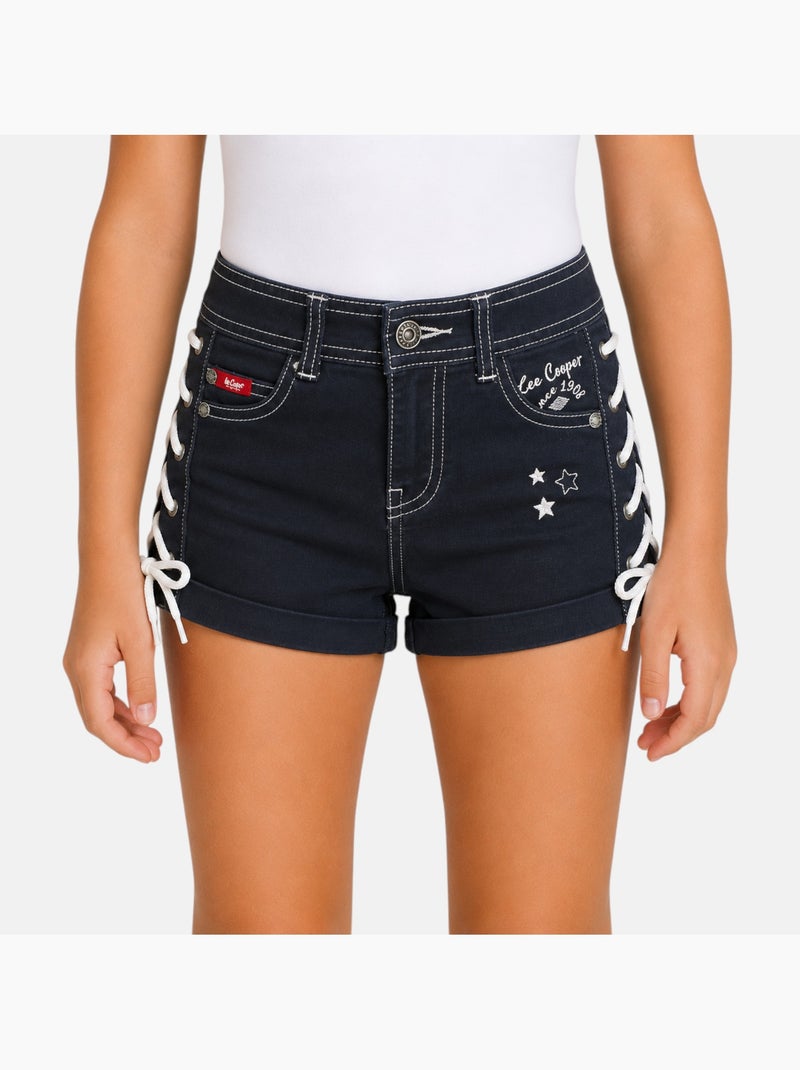 Lee Cooper - Calção de ganga menina com detalhe entrançado Azul-marinho - Kiabi