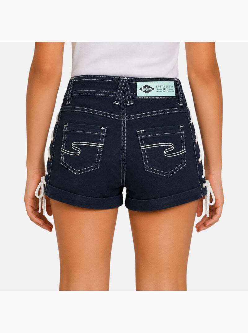 Lee Cooper - Calção de ganga menina com detalhe entrançado Azul-marinho - Kiabi
