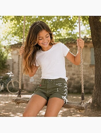 Lee Cooper - Calção de ganga menina com detalhe entrançado