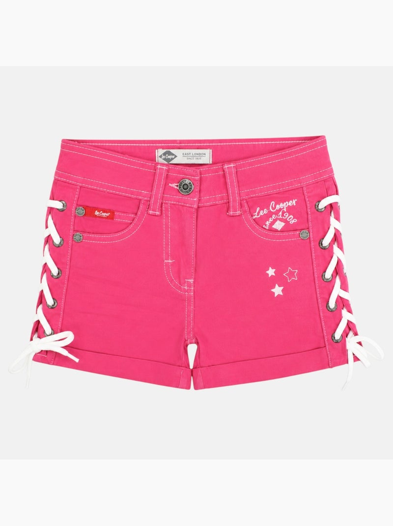 Lee Cooper - Calção de ganga menina com detalhe entrançado Rosa - Kiabi