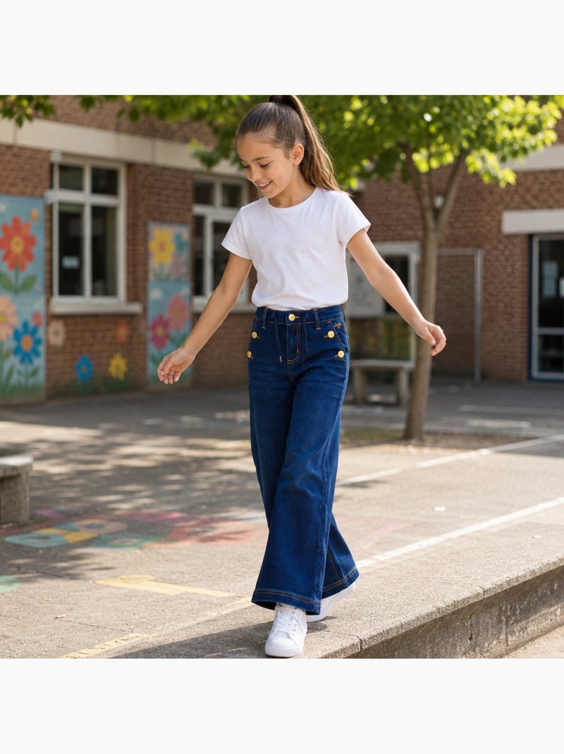 Lee cooper - calças de ganga de corte largo, cintura alta com botões Azul - Kiabi