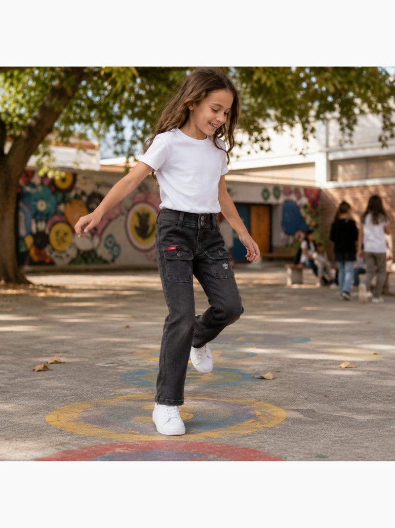 Lee cooper - calças de ganga de corte largo, cintura alta com botões Cinza - Kiabi