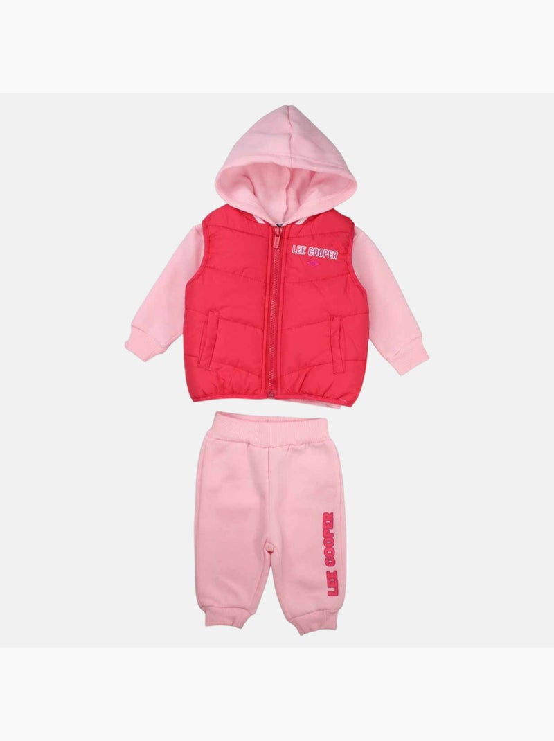 Lee Cooper - Conjunto bebé menina sweat com capuz e calças de jogging com casaco acolchoado Rosa - Kiabi
