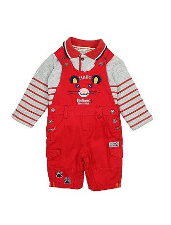 Lee Cooper - Conjunto bebé polo manga comprida com jardineiras