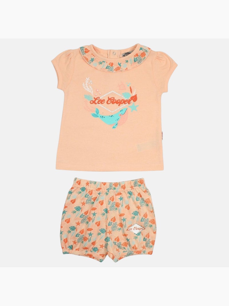 Lee Cooper - Conjunto bebé t-shirt e calção Laranja-coral - Kiabi