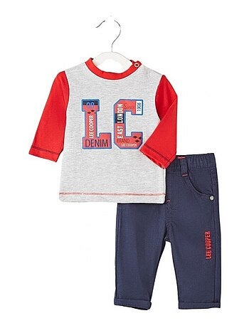 Lee Cooper - Conjunto bebé t-shirt manga comprida com casaco e calças