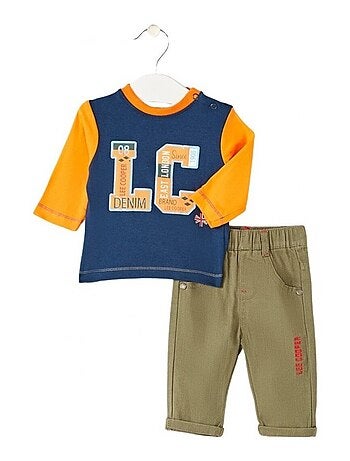 Lee Cooper - Conjunto bebé t-shirt manga comprida com casaco e calças
