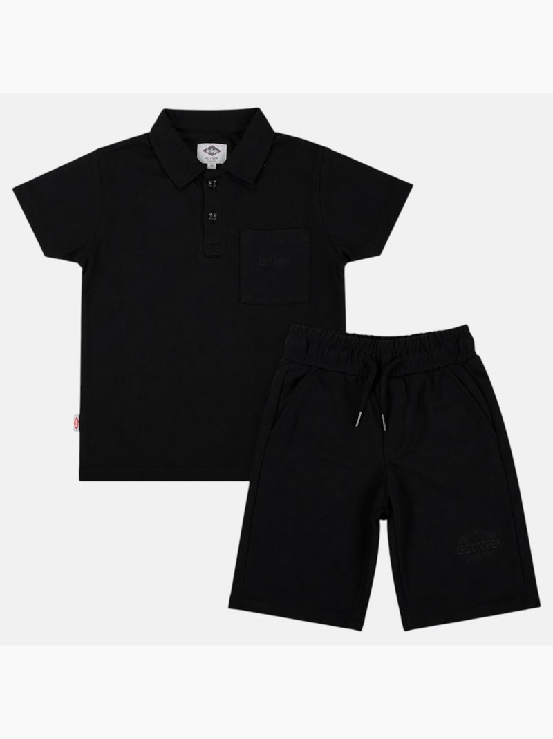 Lee Cooper - Conjunto infantil LEE COOPER composto por polo de manga curta e bermuda combinando Preto - Kiabi