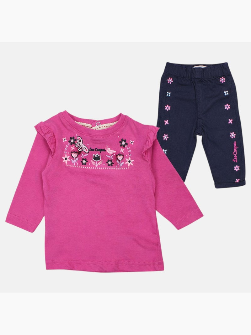 Lee Cooper - Conjunto t-shirt e calças com casaco com capuz bebé Rosa-fúcsia - Kiabi