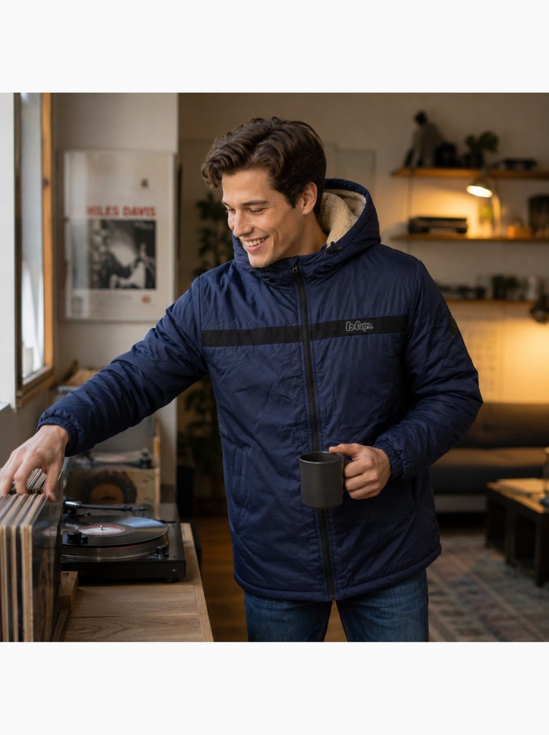 Lee cooper - parka com fecho de correr e capuz com acabamento em pele sintética Azul-marinho - Kiabi